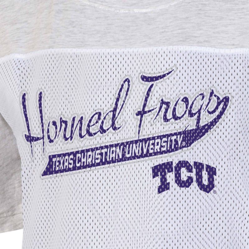 NCAA TCU Horned Frogs Women&#39;s White Mesh Yoke T-Shirt, 3 of 4