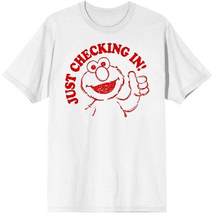 Sesame Street Elmo Just Checking In Puff Print Crew Neck Short Sleeve Men's White T-shirt - 1 of 3