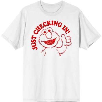 Sesame Street Elmo Just Checking In Puff Print Crew Neck Short Sleeve White Men’s T-shirt