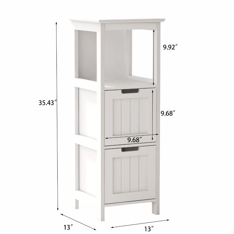 Bathroom Freestanding Wood Floor Cabinet with 2 Drawers and 1 Storage Shelf, White - ModernLuxe, 3 of 8