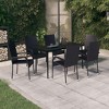 vidaXL Garden Dining Set Black PE rattan, powder-coated steel, glass - 55.1" table length Black 6 - 2 of 4