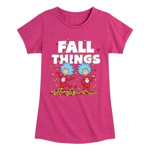 Girls' - Dr. Seuss - Fall Things Thing 1 and Thing 2 Fitted Short Sleeve Graphic T-Shirt - 1 of 4