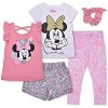 Disney Girl's 4-Pack Minnie Mouse Flutter Sleeve Top, Bow Front Tee, Floral Shorts and Legging Pants with Hair Scrunchie for Toddler - 2 of 4