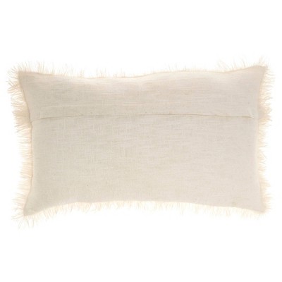Ivory Cotton Fringed Rectangular Throw Pillow 14" x 24"