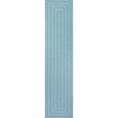 Aqua and Light Gray Chevron Indoor/Outdoor Rug