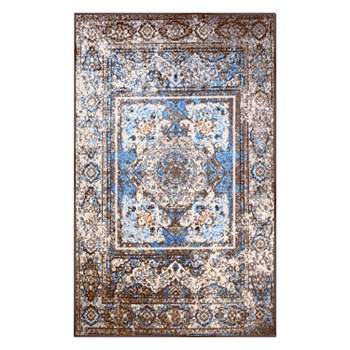 Vintage Traditional Medallion Scroll Non-Slip Indoor Runner or Area Rug by Blue Nile Mills 