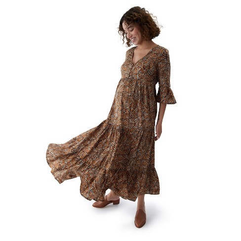 Retro Print Boho Style Maternity Dress