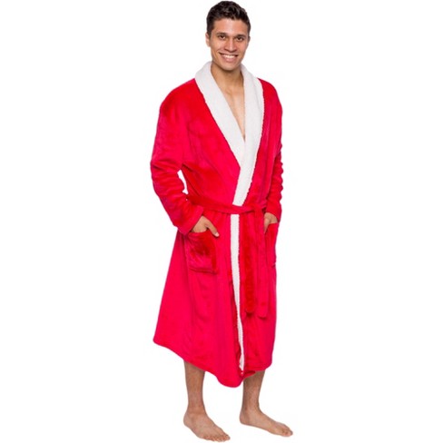 Ross Michaels - Men's Plush Luxury Bathrobe With Sherpa Trim -  Small/medium, Red : Target