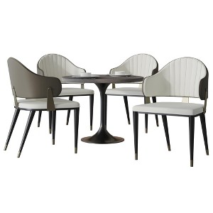LeisureMod Verve 5-Piece Dining Set, 36 Inch Round Resin Table with 4 PU Leather Upholstered Chairs, Modern Dining Furniture for Kitchen or Apartment - 1 of 4