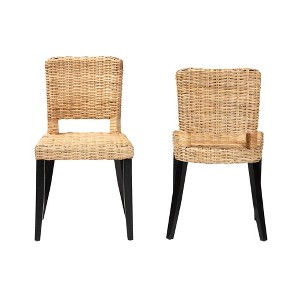 bali & pari Dermot Wood and Natural Rattan Dining Chair Dark Brown/Natural Brown: Interlaken Style, No Assembly Required - 1 of 4