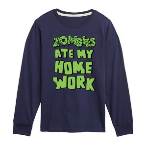 Boys' - Instant Message - Zombies Ate My Homework Long Sleeve Graphic T-Shirt - 1 of 4