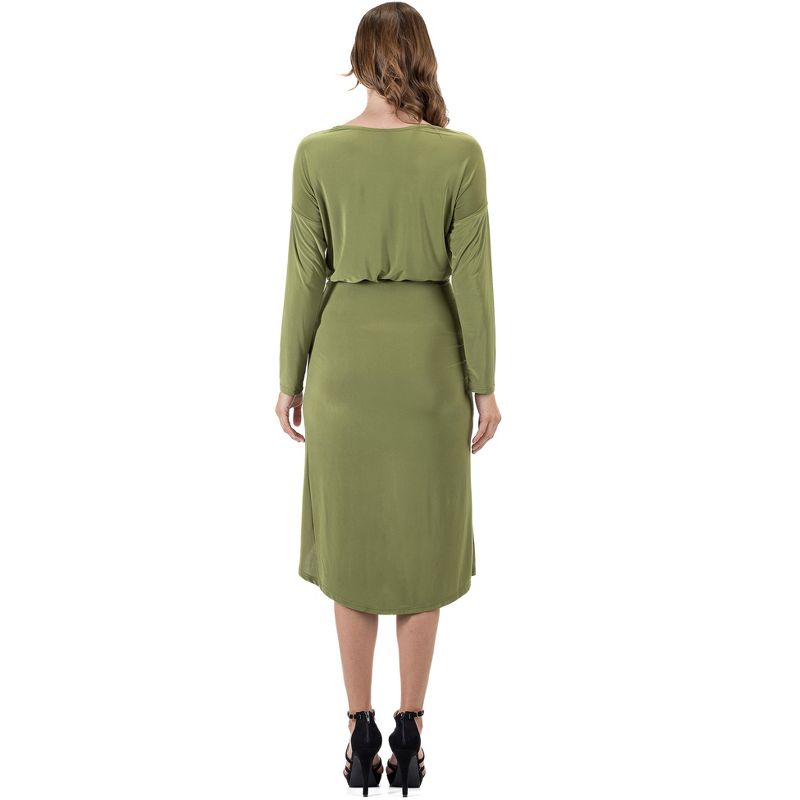 24seven Comfort Apparel Long Sleeve Dressy Tulip Skirt Knee Length Dress, 3 of 5
