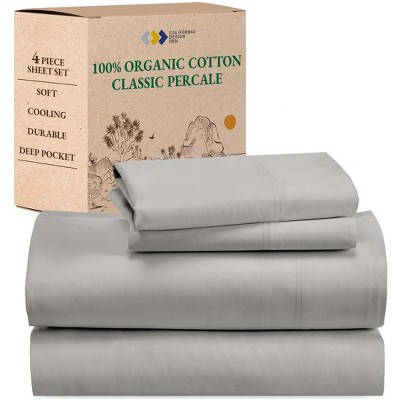 California Design Den  Bed Sheets Set - 100% Organic Cotton Percale, Deep Pocket
