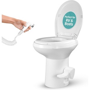 SereneLife RV High-Density Plastic Gravity Flush Toilet with Hose & Sprayer - SLCATL470 - White - 1 of 4