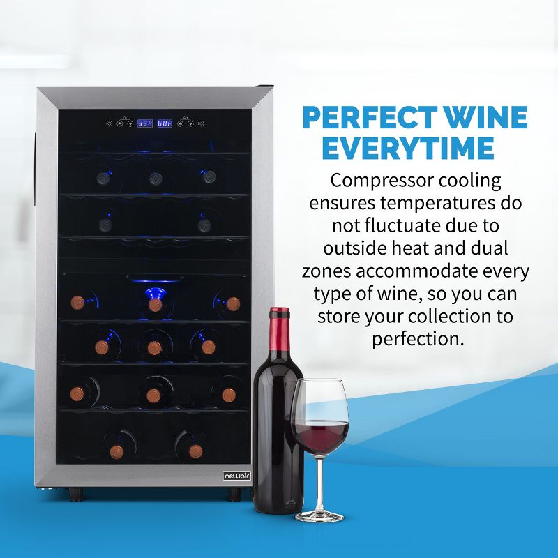 Newair Freestanding 43 Bottle Dual Zone Compressor Wine Fridge in Stainless Steel, Adjustable Racks and Exterior Digital Thermostat, 2 of 17