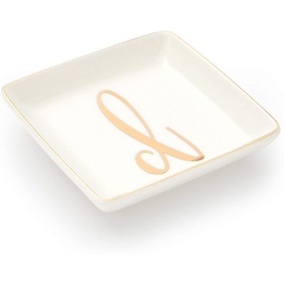 Juvale Letter D Ceramic Trinket Tray, Monogram Initials Jewelry Dish for Ring (4 Inches)