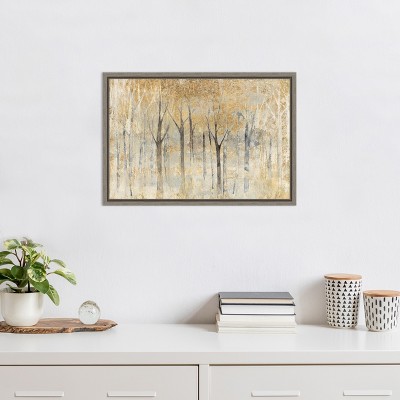 Autumn Gold Abstract Impressionist Framed Canvas Wall Art