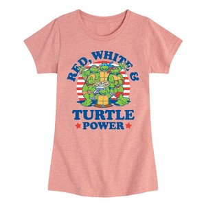 Girls' - Teenage Mutant Ninja Turtles - Red White Turtle Power Fitted Short Sleeve Graphic T-Shirt - 1 of 4