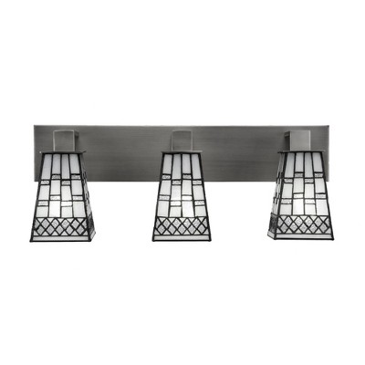 Toltec Lighting Apollo 3 - Light Vanity in  Graphite with 5" Square Pewter Art Glass Shade