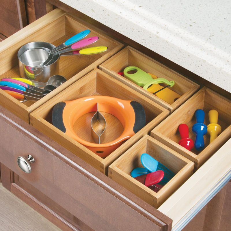 mDesign Stackable Wooden Bamboo Drawer Organizer Tray, 3 of 10