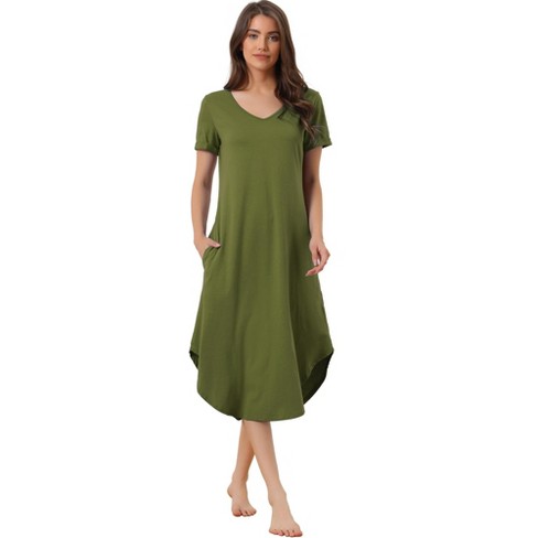 cheibear Womens Modal Nightshirt Soft Button Down Nightgown Short Sleeve  Pajama Sleepshirt Army Green X-Large