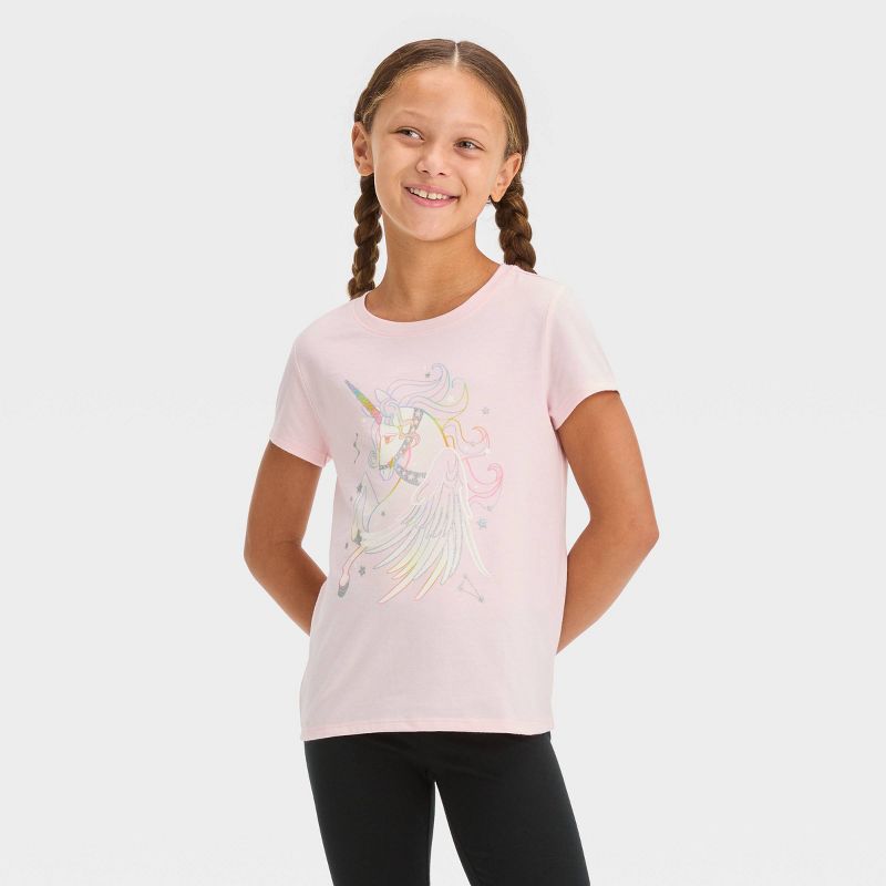 Girls' Short Sleeve 'Unicorn' Graphic T-Shirt - Cat & Jack™ Soft Pink, 1 of 5