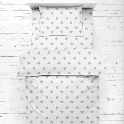 Bacati - Star Gray Ikat Muslin 4pc Toddler Bedding Set