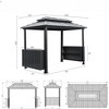 VisioGear Canopies and Gazebos, Hardtop Gazebo with Double Roof, Patio Grill Canopy with 2 Cabinets and Ceiling Hooks, Gray, 128.35"*74.06"*100.51" - 2 of 4