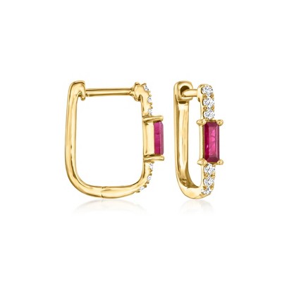 RS Pure by Ross-Simons 0.30 ct. t.w. Ruby and .10 ct. t.w. Diamond Paper Clip Link Hoop Earrings in 14kt Yellow Gold