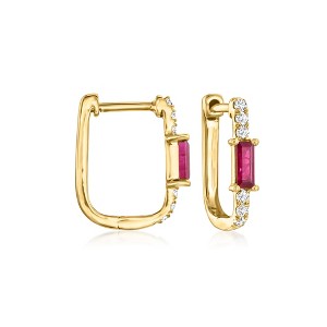 RS Pure by Ross-Simons 0.30 ct. t.w. Ruby and .10 ct. t.w. Diamond Paper Clip Link Hoop Earrings in 14kt Yellow Gold - 1 of 4