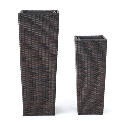 Maggift Outdoor Planters with Special Design, 2 PCS Flower Planter Pot for Garden, Courtyard, Patio, Black, 11.75"*11.75"*31.9"