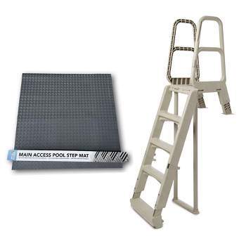 Main Access Large 36 x 36 Inch Pool Step Ladder Guard Mat with Smart Choice Incline Outside Adjustable Above Ground Swim Pool Ladder