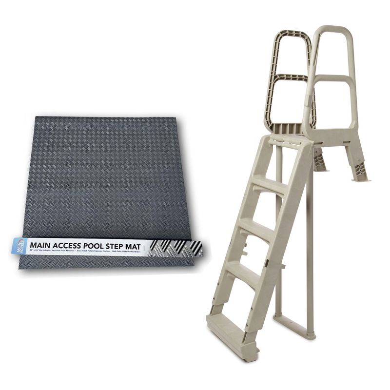 Main Access Large 36 x 36 Inch Pool Step Ladder Guard Mat with Smart Choice Incline Outside Adjustable Above Ground Swim Pool Ladder, 1 of 7