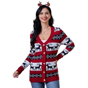 Women's Ugly Christmas Cardigans Button Down Open Front Knit Pullover Holiday Vacation Long Sleeve Cardigan Sweaters - 1 of 4