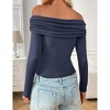 Women's Off Shoulder Top Casual Long Sleeve Bodycon Blouse Going Out Shirt Navy Blue M - 3 of 4