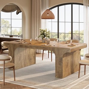 Tribesigns 71-Inch Large Dining Table for 6-8, Farmhouse Wooden Kitchen Table with Arched Design and Double Pedestal for Dinner, Banquet - 1 of 4