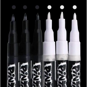 PINTAR Premium Acrylic Paint Pens - 3 Black & 3 White(6-Pack) Extra Fine Tip(0.7) Rock Painting, Wood, Paper, Fabric, Craft Supplies, DIY Project - 1 of 4
