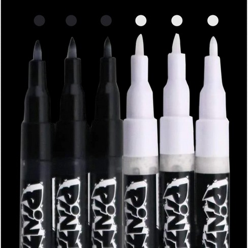 Pintar Premium Acrylic Paint Pens - 3 Black & 3 White(6-pack) Extra Fine Tip(0.7