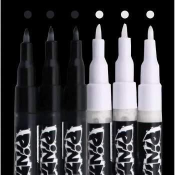 PINTAR Premium Acrylic Paint Pens - 3 Black & 3 White(6-Pack) Extra Fine Tip(0.7) Rock Painting, Wood, Paper, Fabric, Craft Supplies, DIY Project