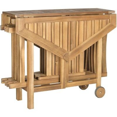 Natural Acacia Wood Round Patio Dining Set with Foldable Chairs