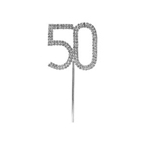 O'Creme Rhinestone Silver-Colored Number-50 Cake Topper 2 Inch - 1 of 2