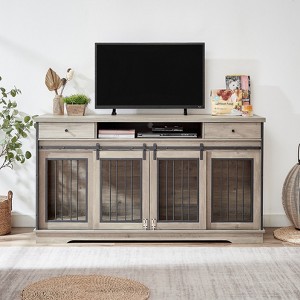 GDFStudio Elvina Modern 66.1'' Furniture Dog Crate TV Cabinet with 2 Drawers and 2 Removable Baffle - 1 of 4