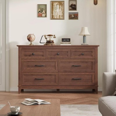 Homhougo 7 Drawer Dressers for Bedroom, Wood Dresser for Closet, 54" Wide Chest Dresser, Modern Chest of Drawers for Living Room Hallway