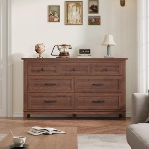 Homhougo 7 Drawer Dressers for Bedroom, Wood Dresser for Closet, 54" Wide Chest Dresser, Modern Chest of Drawers for Living Room Hallway - 1 of 4