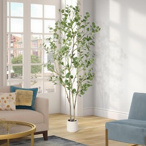 Artificial Eucalyptus Tree Indoor, Tall Faux Eucalyptus Plantin Black Plastic Pot, Fake Eucalyptus Tree for Office Living Room Bedroom Foyer - 1 of 4