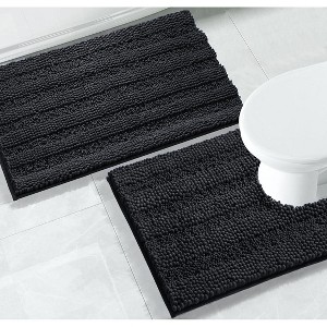 Home Mart Goods 2 Piece Dark Grey Soft Cozy Plush Chenille Bath Mat & Contour Bath Rug - 1 of 4