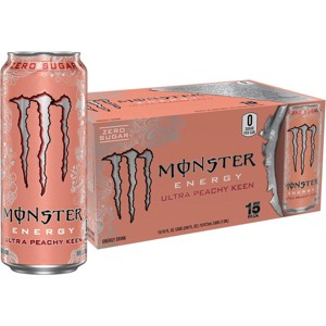 Monster Energy Ultra Peachy Keen, Sugar Free Energy Drink, 16 Oz (Pack of 15) - 1 of 3