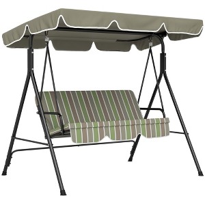 CAVINAS Striped 3-Seat Patio Porch Swing,Hammock Swing Bench with Adjustable Canopy,Outdoor Swing for Garden&Backyard,594LBS Capacity,Beige - 1 of 4