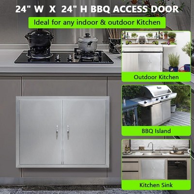 BBQ Access Door， Garvee Grill Door Double Door Brushed Stainless Steel, Outdoor Kitchen Doors for BBQ Island Grilling Station