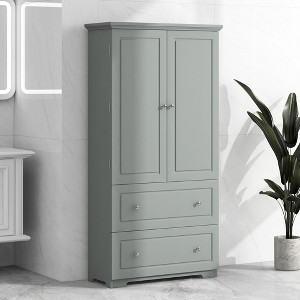 CAVINAS Wide & Tall Bathroom Storage Cabinet with Anti-Tipping Device,2 Wide Drawers & 2 Doors,Freestanding Bathroom Organizer,Gray - 1 of 4
